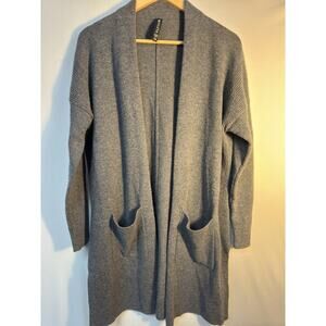 Athleta Wool Cashmere Open Front Long Cardigan Sweater Gray XS Pockets